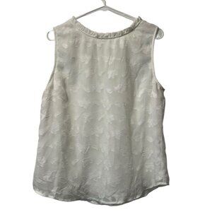 Fun 2 Fun Sleeveless Tank‎ Top Size Large White Leaf Lightweight Preppy Career